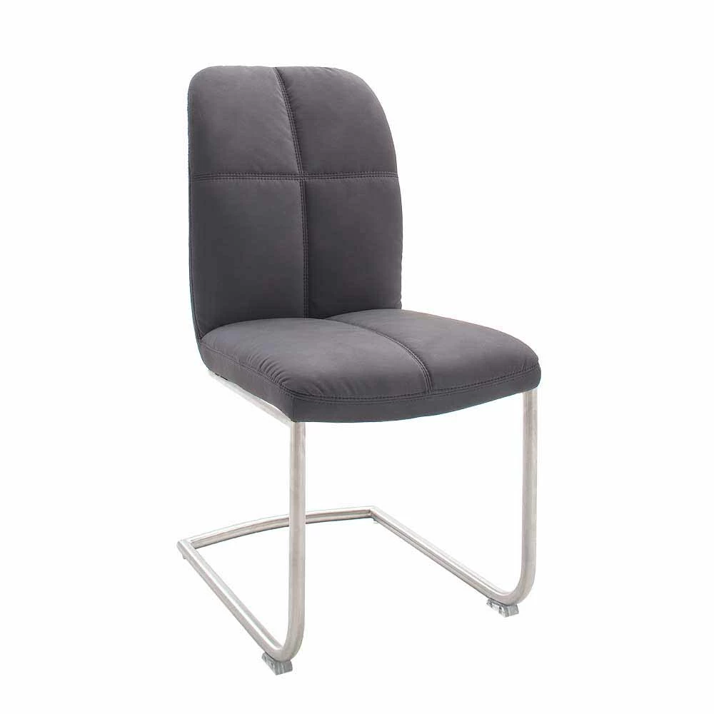Schicker Freischwinger Mit Kunstlederbezug Grau Weladio & Edelstahl-Fuß (2er Set) - Image 2