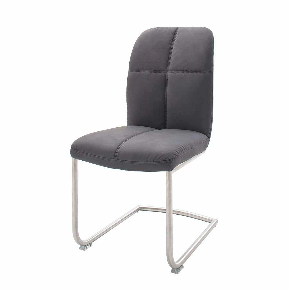 Schicker Freischwinger Mit Kunstlederbezug Grau Weladio & Edelstahl-Fuß (2er Set)