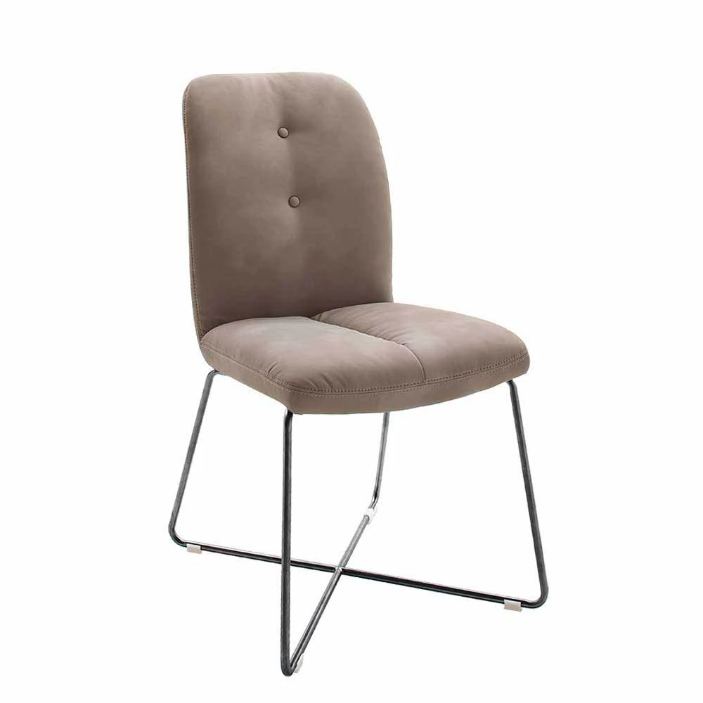 Schlammfarbener Polsterstuhl Mit Knopfheftungen Tutamu & Edelstahl Anthrazit (2er Set) - Image 2