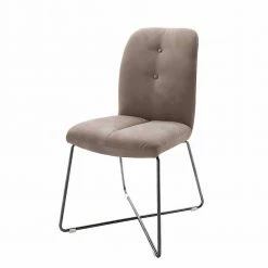 Schlammfarbener Polsterstuhl Mit Knopfheftungen Tutamu & Edelstahl Anthrazit (2er Set)