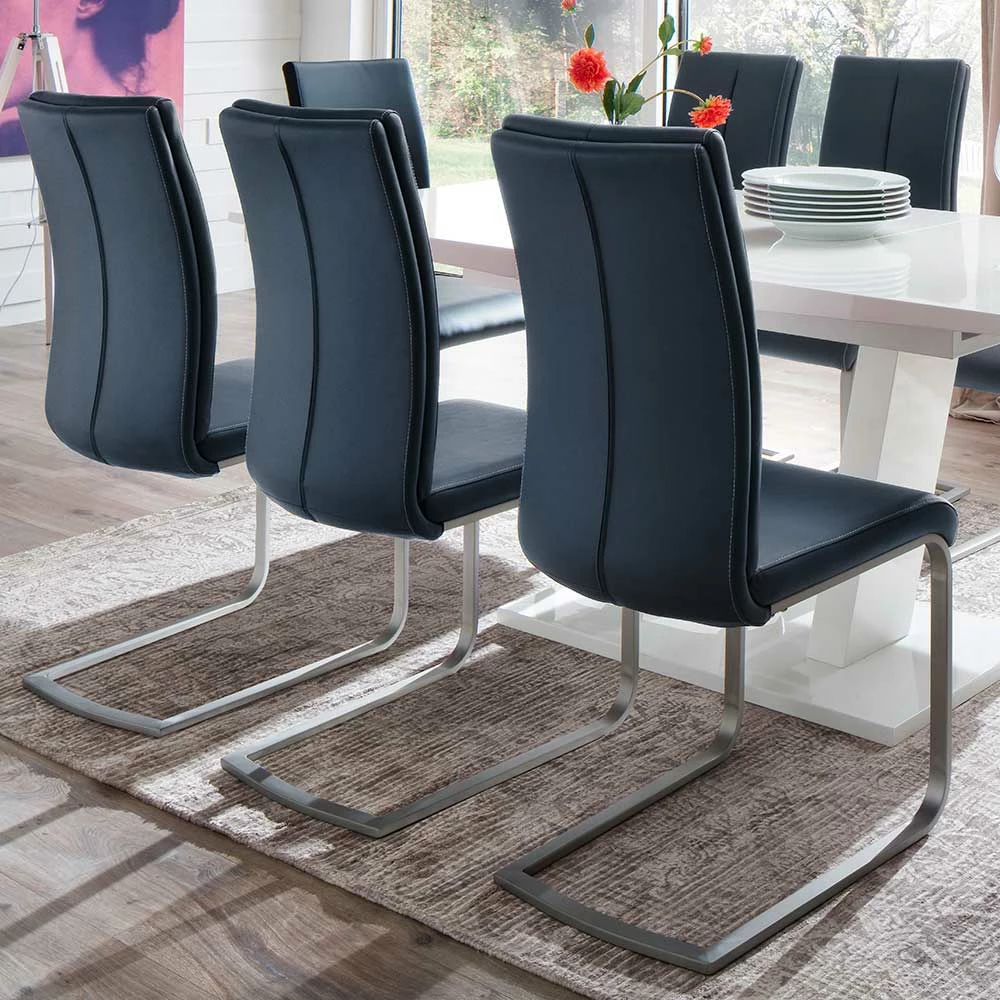 Schwingstuhl Mit Edelstahl Claudio & Kunstleder Schwarz (4er Set) - Image 6