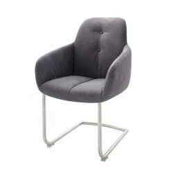 Swingstuhl Sessel Mit Kunstleder Grau Praki & Edelstahl Gestell (2er Set)