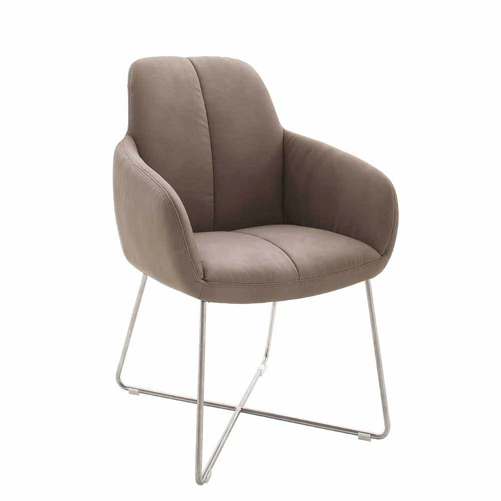 Tischsessel Mit Kunstleder In Schlamm Midland & Edelstahl X-Kufen-Gestell (2er Set) - Image 2