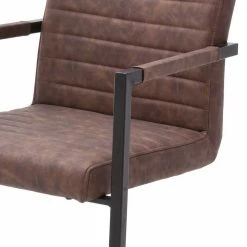 Vintage Kunstleder Freischwinger In Braun Olina Mit Armlehnen (4er Set) -Malott-Shop vintage kunstleder freischwinger in braun mit armlehnen olina 04