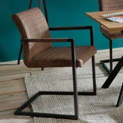 Vintage Kunstleder Freischwinger In Braun Olina Mit Armlehnen (4er Set) -Malott-Shop vintage kunstleder freischwinger in braun mit armlehnen olina 05