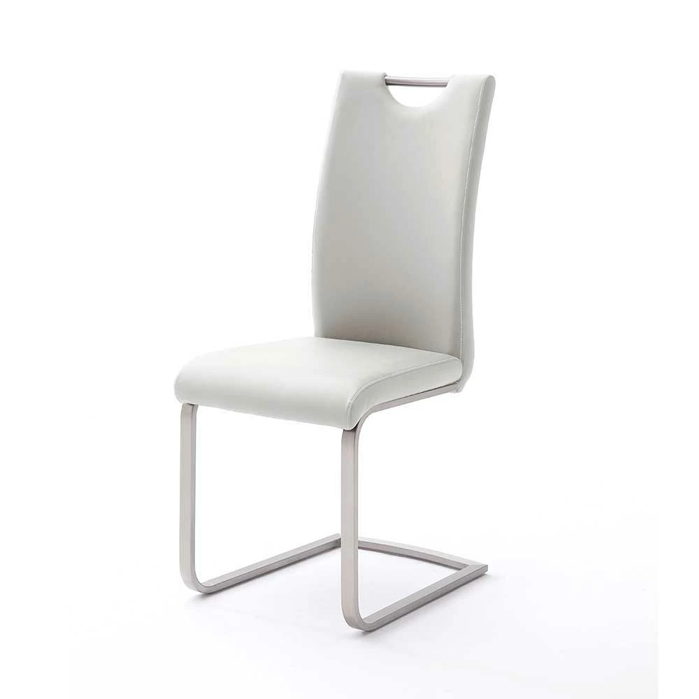 Weißer Kunstleder Stuhl mit Griff Kanama & Schwinggestell Edelstahl (4er Set) Weißer Kunstleder Stuhl Mit Griff Kanama & Schwinggestell Edelstahl (4er Set) -Malott-Shop weisser kunstleder stuhl mit griff schwinggestell edelstahl kanama 01
