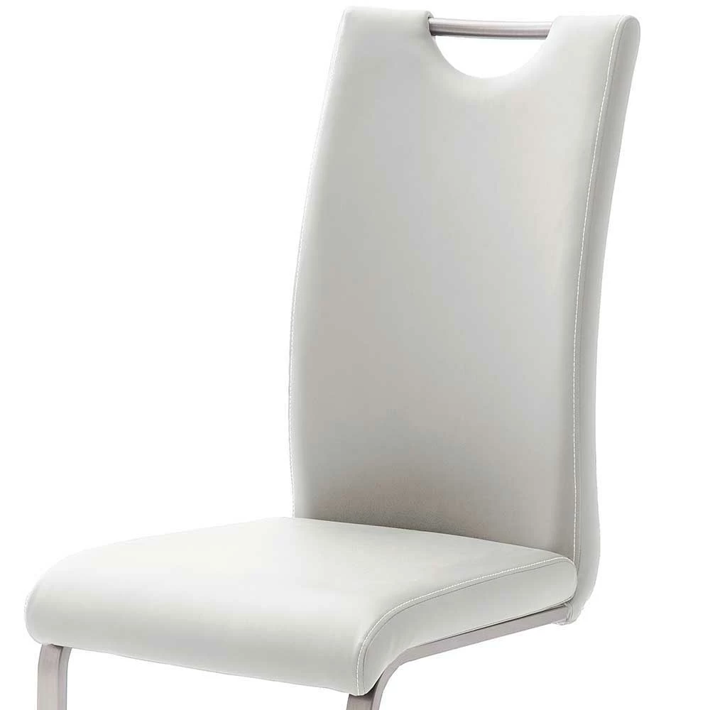 Weißer Kunstleder Stuhl mit Griff Kanama & Schwinggestell Edelstahl (4er Set) Weißer Kunstleder Stuhl Mit Griff Kanama & Schwinggestell Edelstahl (4er Set) -Malott-Shop weisser kunstleder stuhl mit griff schwinggestell edelstahl kanama 03