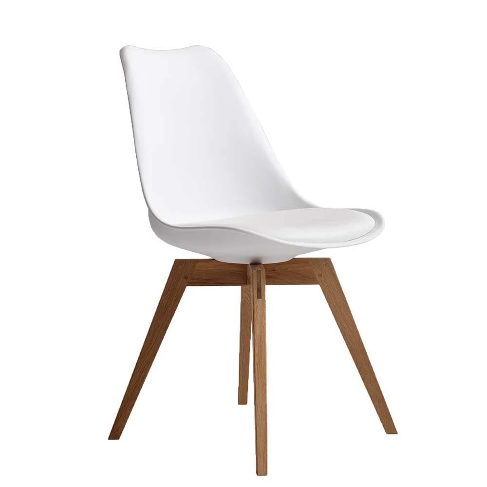 Weißer Schalenstuhl Für Esszimmer & Küche Monique Mit Holzgestell Eiche (2er Set)